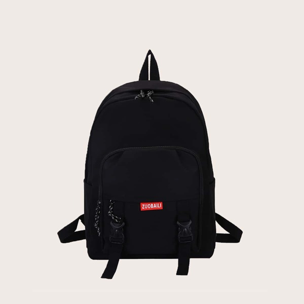 

Men Release Buckle Decor Pocket Front Backpack, Black
