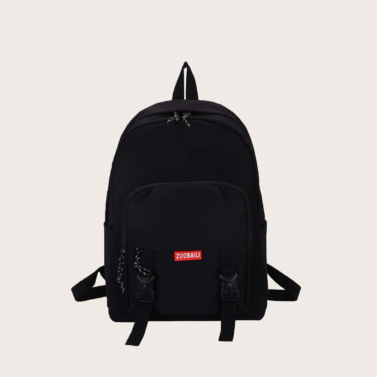 

Guys Release Buckle Decor Pocket Front Backpack, Black