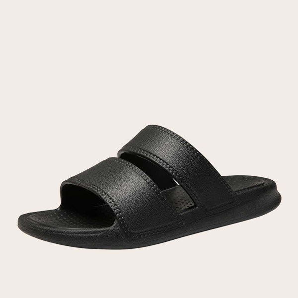 

Men Double Band Wide Fit Slides, Black