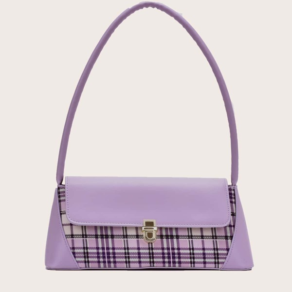

Plaid Baguette Bag, Purple