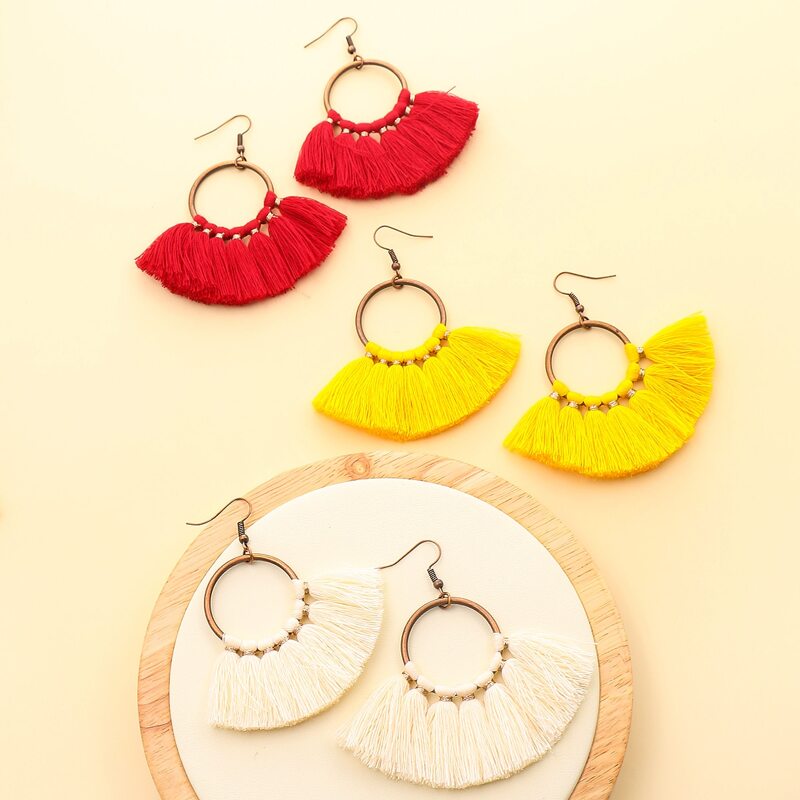 

3pairs Tassel Round Drop Earrings, Multicolor