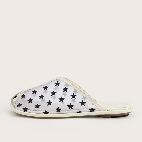 

Star Graphic Mesh Flat Mules, White