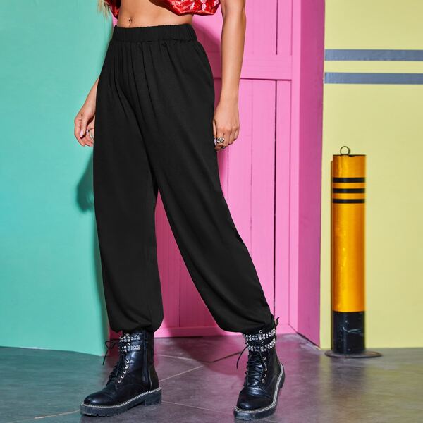 

Elastic Waist Solid Sweatpants, Black