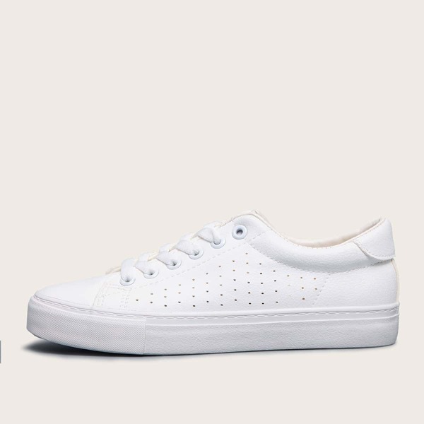 

Lace-up Front Perforated Detail Skate Shoes, White