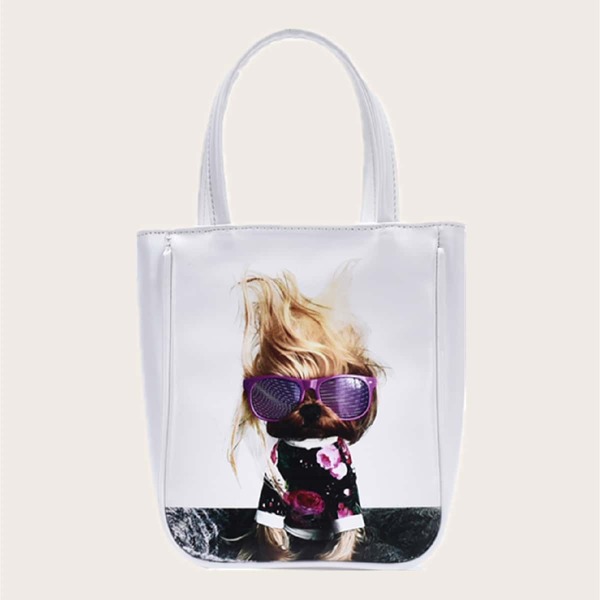 

Cute Dog Print Satchel Bag, White