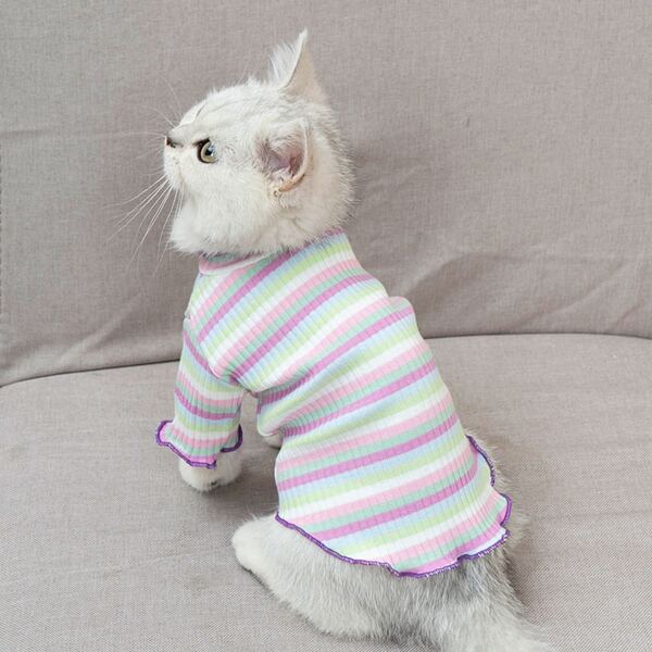 

1pc Stripe Cat Top, Multicolor