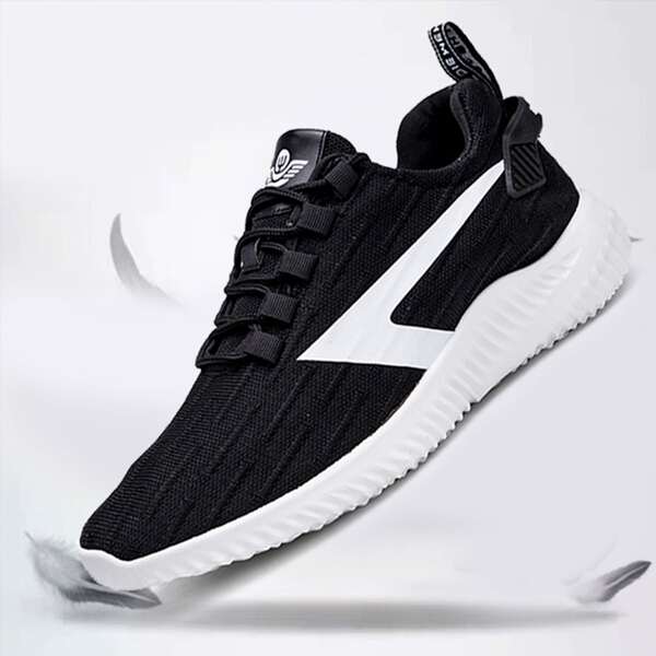 

Men Lace-up Front Colorblock Knit Sneakers, Black