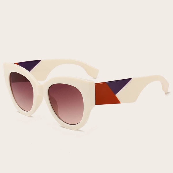 

Colorblock Chunky Frame Sunglasses, Beige
