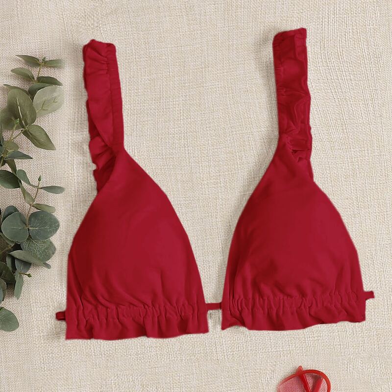 

Ruffle Trim Triangle Bikini Top, Red