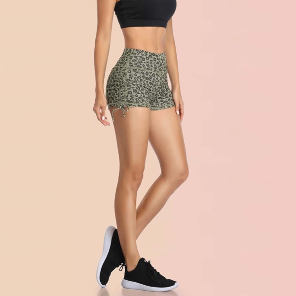 

Wide Waistband Drawstring Knot Leopard Sports Shorts, Multicolor