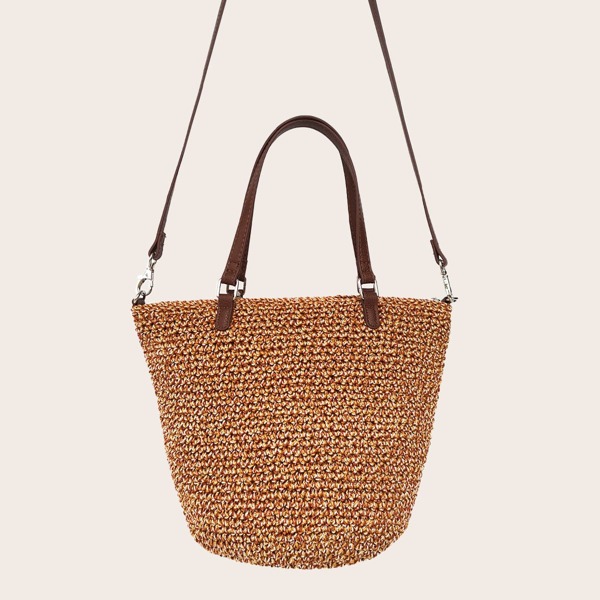 

Double Handle Crochet Bucket Bag, Camel