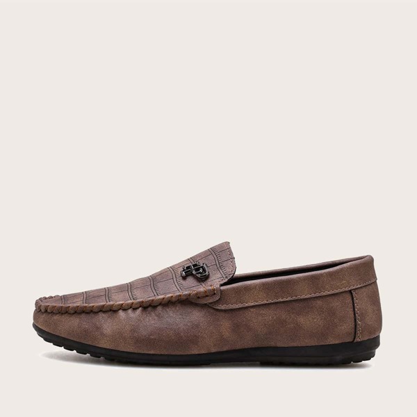 

Men Stitch Trim Croc Embossed Slip On Loafers, Brown