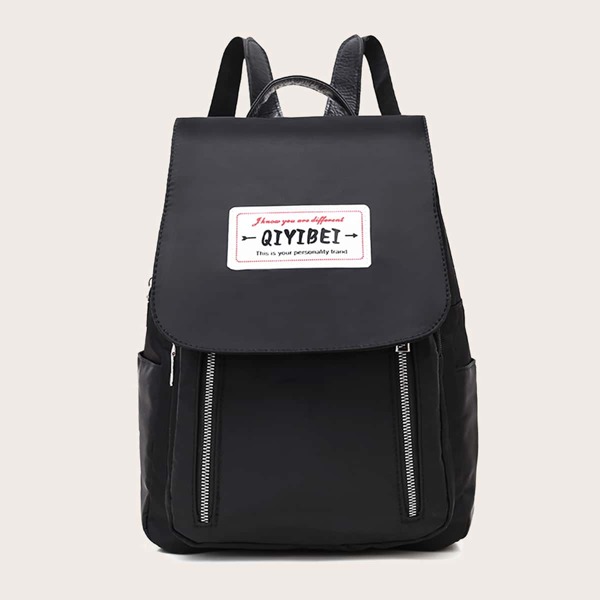 

Zipper Front Flap Backpack, Black