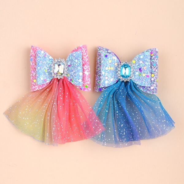 

2pcs Toddler Girls Sequin Rhinestone Bow Hair Clip, Multicolor