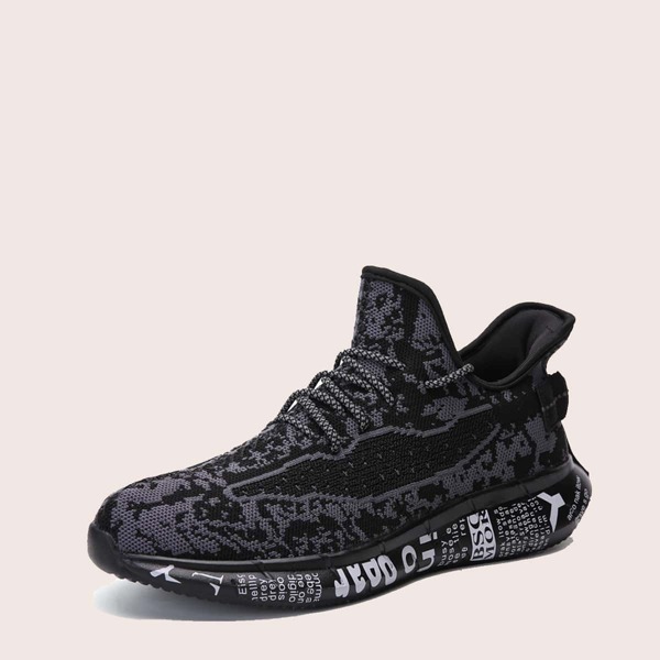 

Men Lace-up Front Knit Sneakers, Black