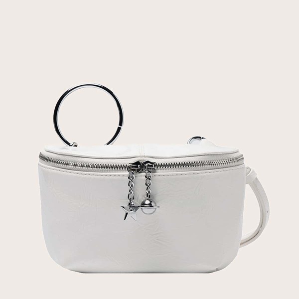 

Crack Pattern Fanny Pack With Ring Handle, White