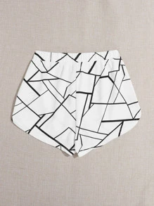 SHEIN Essnce Knot Waist Geo Print Shorts - White - View 2