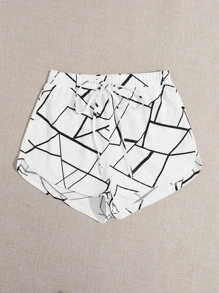 SHEIN Essnce Knot Waist Geo Print Shorts - White - View 4