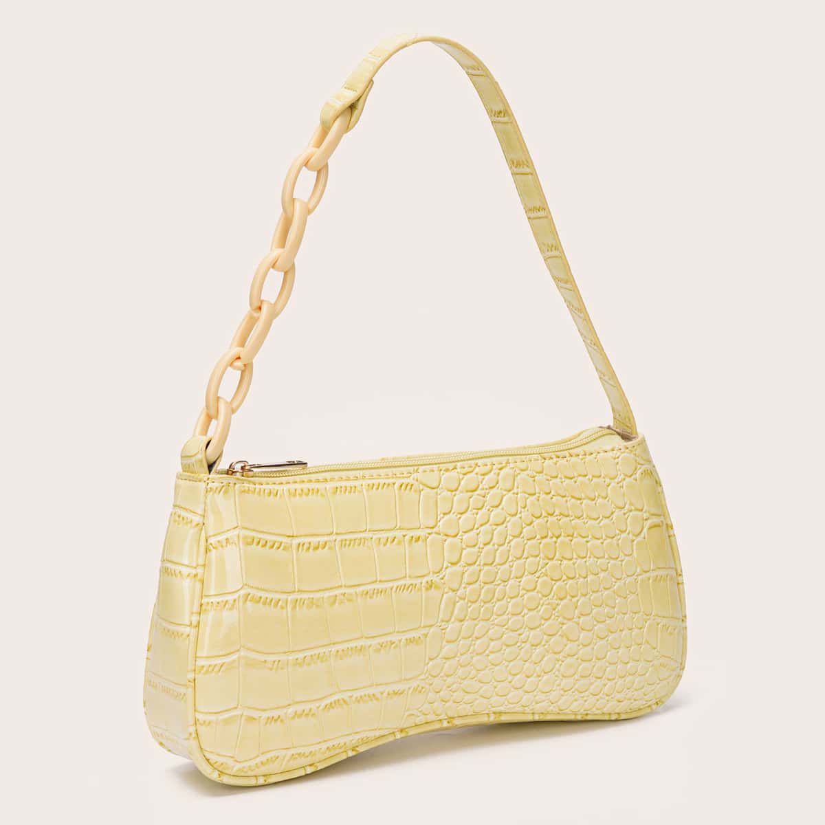 

Croc Embossed Baguette Bag, Yellow