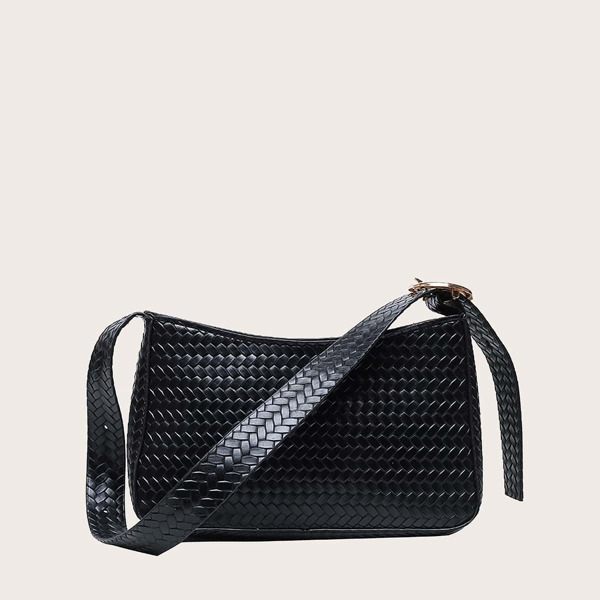 

Braided Pattern Baguette Bag, Black