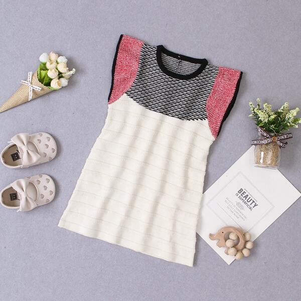 

Toddler Girls Colorblock Knit Dress, Beige