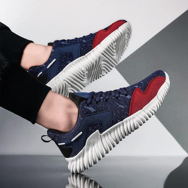 

Men Lace-up Front Colorblock Sneakers, Blue