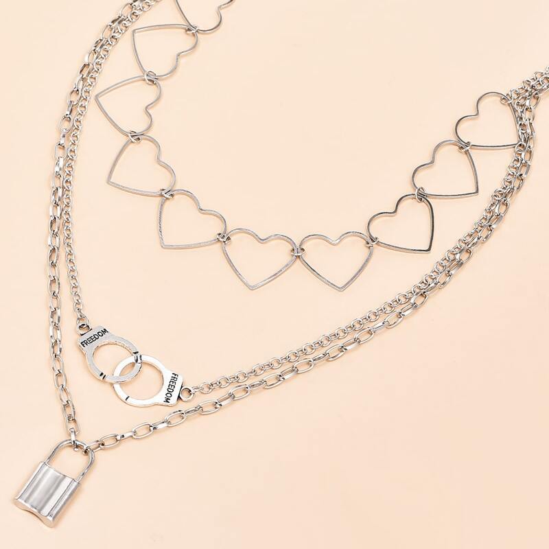 

Lock Charm Layered Necklace, Silver