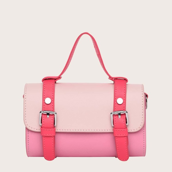 

Pin Buckle Color Block Satchel Bag, Pink
