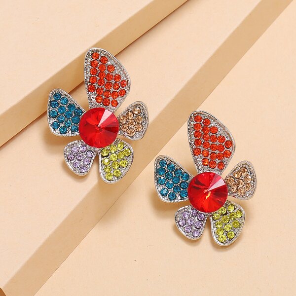 

Rhinestone Flower Stud Earrings, Multicolor