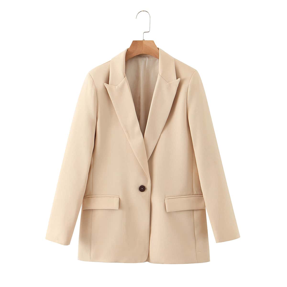 

Single Button Lapel Collar Blazer, Beige
