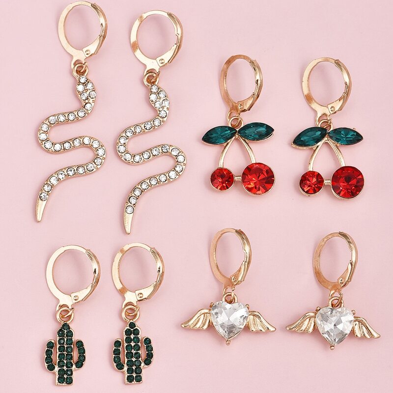 

4pairs Cherry Charm Drop Earrings, Multicolor