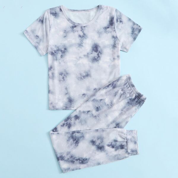 

Boys Tie Dye Tee With Pants PJ Set, Light grey