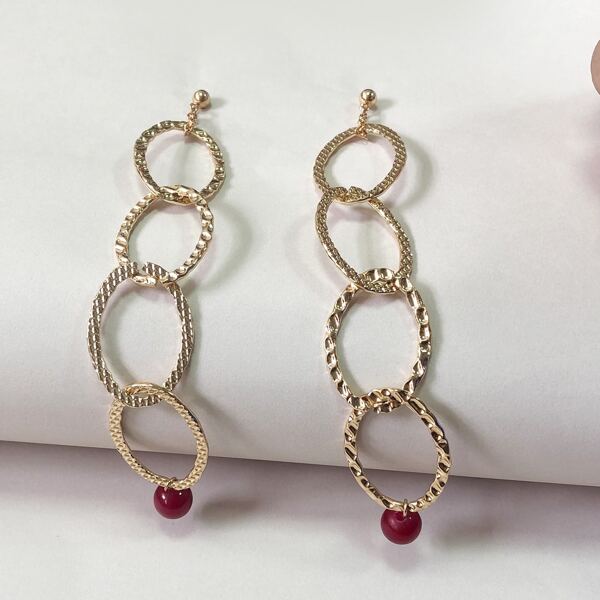 

Textured Metal Round Link Drop Earrings, Gold