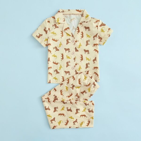 

Toddler Boys Allover Cartoon Animal Print PJ Set, Yellow pastel