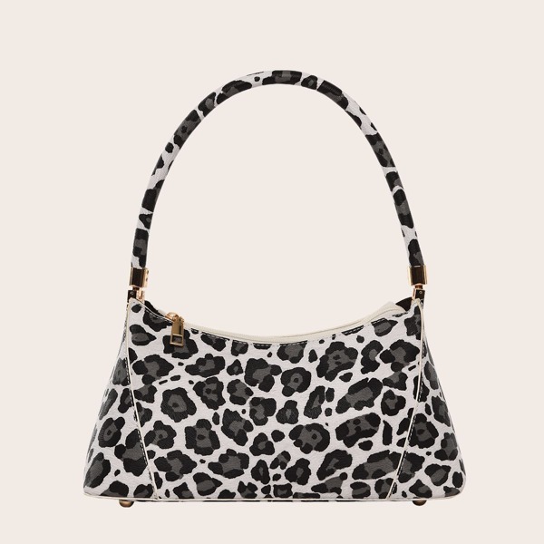 

Leopard Baguette Bag, Black and white