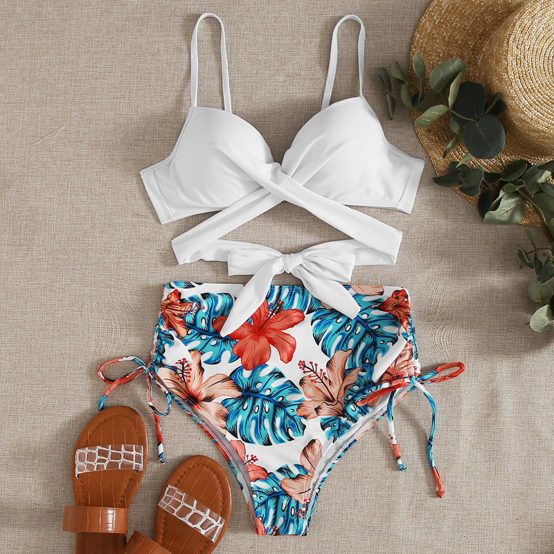 

Tropical Push Up High Waisted Bikini Swimsuit, Multicolor