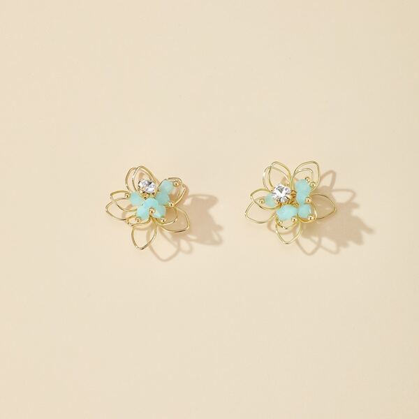 

Bead Flower Decor Stud Earrings, Gold