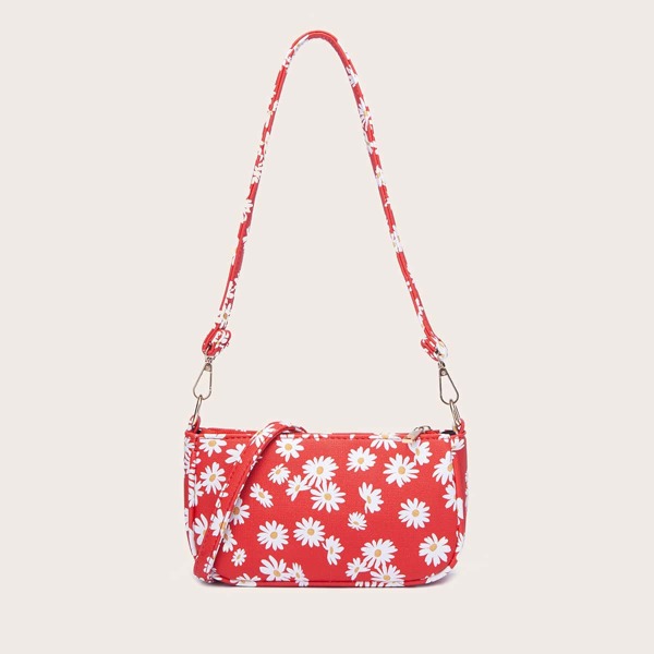 

Daisy Print Baguette Bag, Red