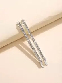 2pcs Rhinestone Decor Bobby Pin Royal Hair Clips Claw Clips Hair Barrettes, School Stuff, Looks Of Party, Hair Accessories - Silver - View 1