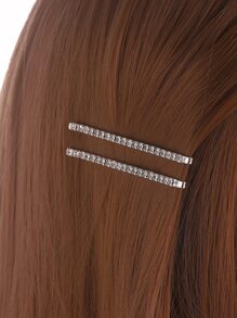 2pcs Rhinestone Decor Bobby Pin Royal Hair Clips Claw Clips Hair Barrettes, School Stuff, Looks Of Party, Hair Accessories - Silver - View 2