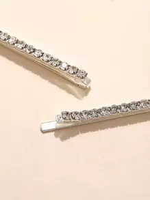 2pcs Rhinestone Decor Bobby Pin Royal Hair Clips Claw Clips Hair Barrettes, School Stuff, Looks Of Party, Hair Accessories - Silver - View 3