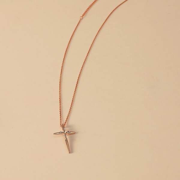 

Rhinestone Cross Charm Necklace, Gold
