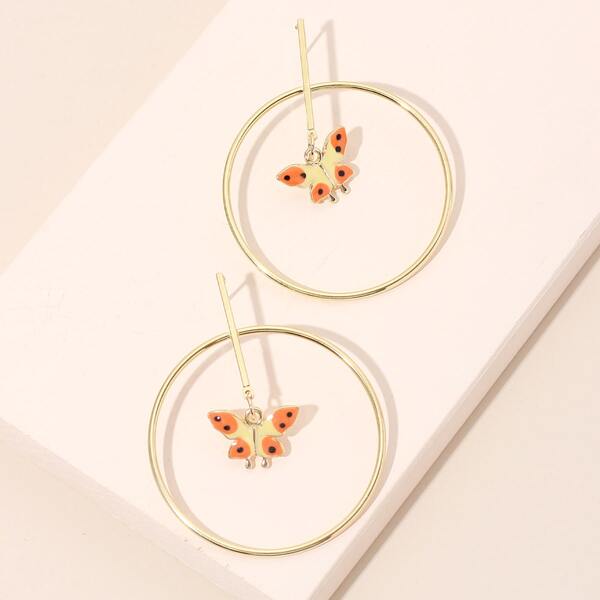 

Butterfly Round Drop Earrings, Gold