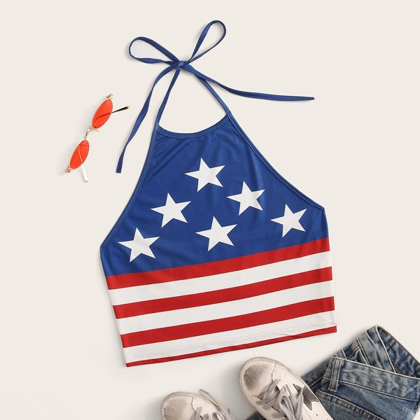 

Plus Stars & Stripes Crop Halter Top, Multicolor