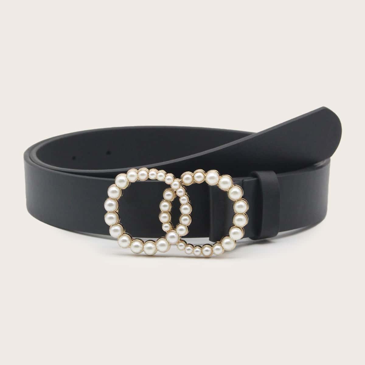

Faux Pearl Decor Belt, Black