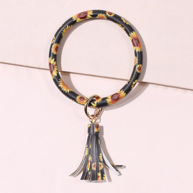 

Tassel Sunflower print Charm Keychain, Multicolor