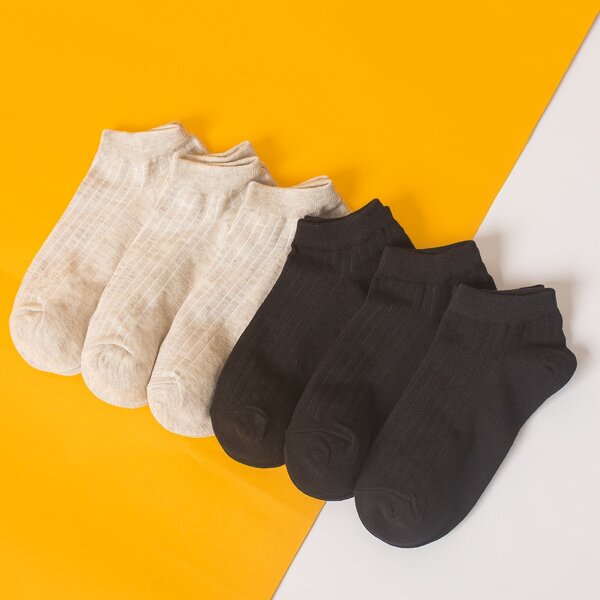 

6pairs Ribbed Detail Socks, Multicolor