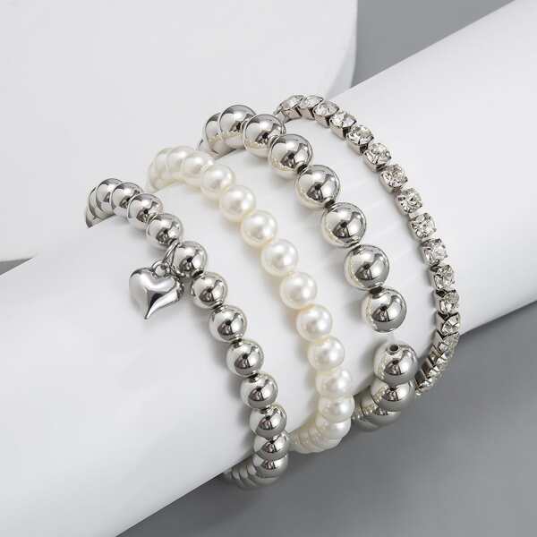 

4pcs Men Faux Pearl Beaded Bracelet, Multicolor