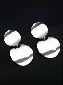 圆形吊坠耳环 - 銀色 - 查看 2