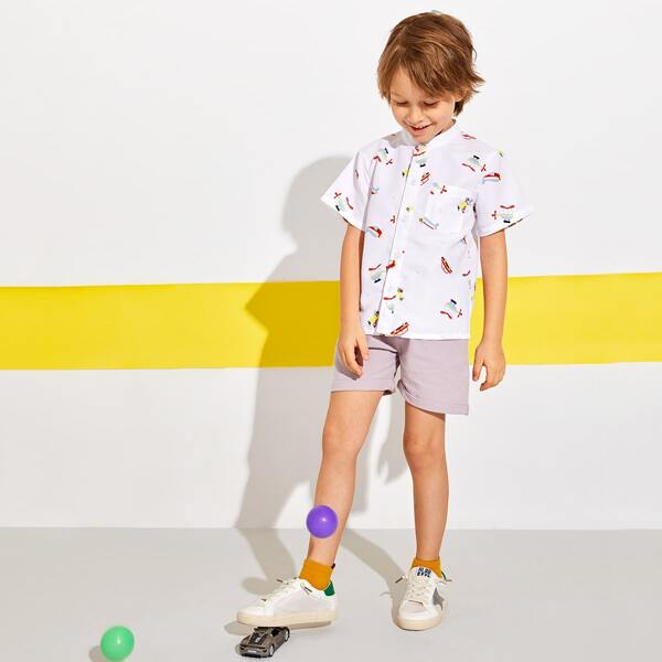 

Toddler Boys Car And Helicopter Print Shirt & Shorts, Multicolor